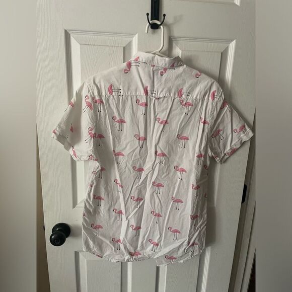 Denim & Flower Ricky Singh Flamingo Button Front Slim Fit Short Sleeve Shirt M - Picture 2 of 5